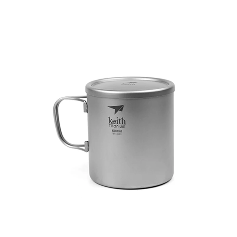 Keith Outdoor Titanium Cup Mug Pots Tableware Camping Cup Picnic Water Cup Mug of Coffee Tea with Lid 600ml Ti3357