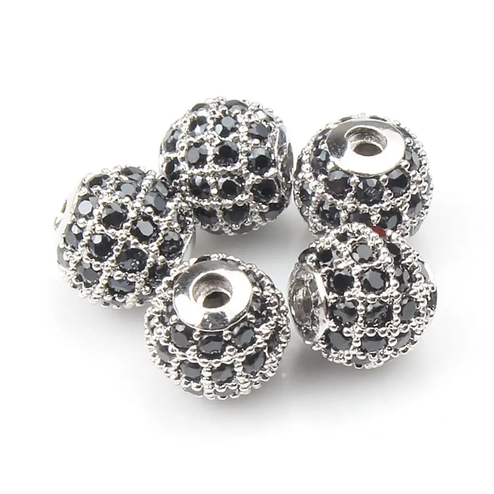White Black CZ Медная микро-паве CZ цирконием, круглые металлические Spacer Бусины для самостоятельного изготовления бижутерии, материал для изготовления браслета Цепочки и ожерелья Аксессуары 4/6/8/10/12 мм - Цвет: White Black CZ