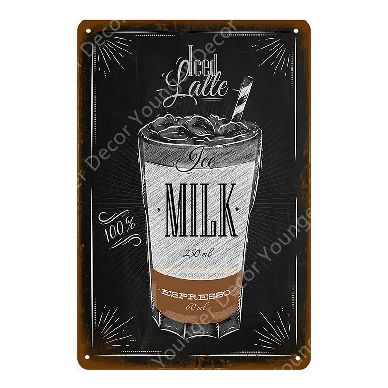 Кофе плакат со льдом чай металлические знаки мокко эспрессо Glace латте молоко Настенная роспись табличка для бара клуб Кафе Магазин домашний декор YI-107 - Цвет: YD3757EI