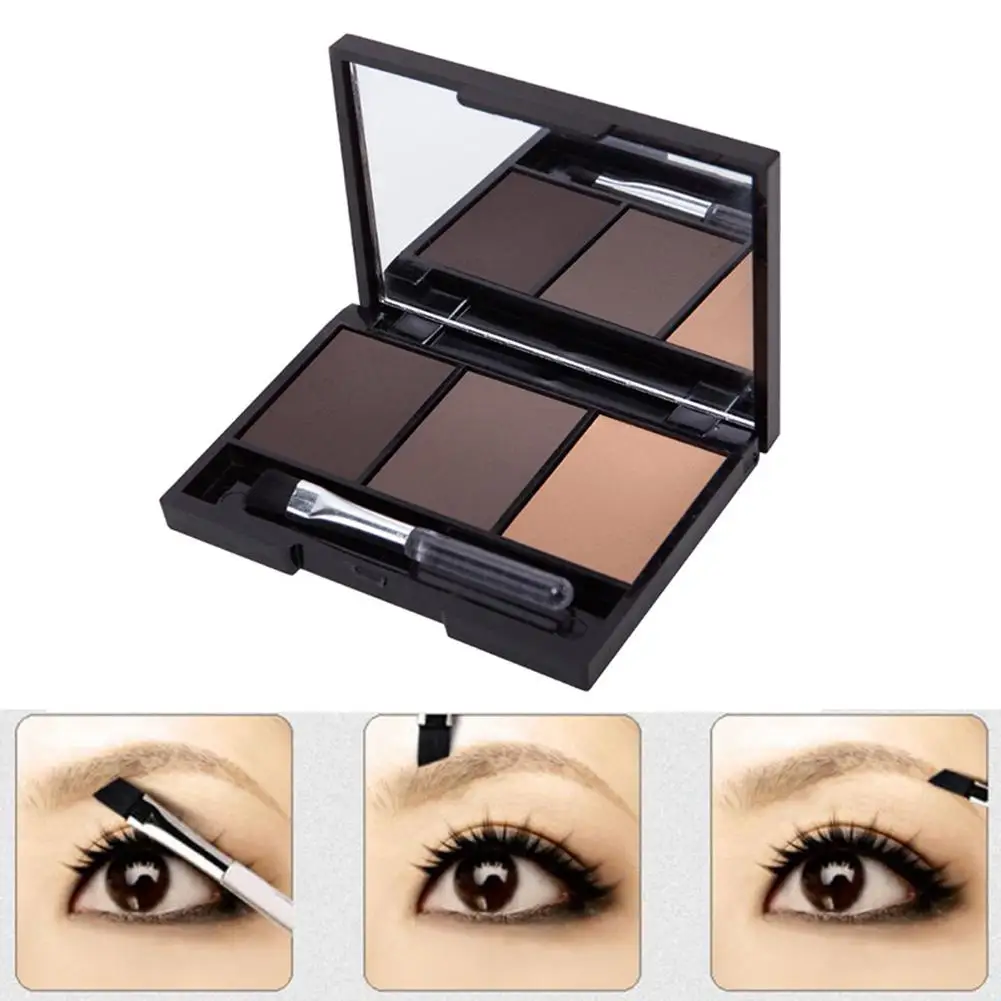 

New 3 Colors Eyebrow Powder with Brush Mirror Long Lasting Sweat-proof Cosmetic