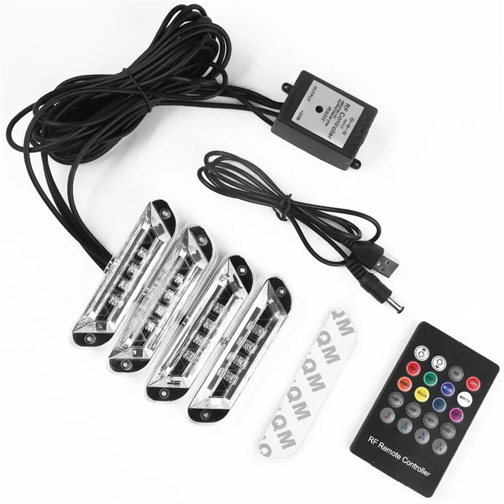 

Britgenrl 1pc Car Atmosphere Light Colorful Voice Control Remote Control Lamp USB 16LED Car Decorative Lamp One for Four Light