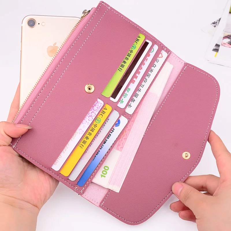 

Ladies pu soft leather wallet long zipper wallet large capacity multi-card casual wallet coin purse simple