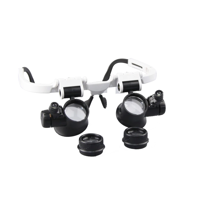 Three-fold Binocular Head Wearing High-power LED Magnifier Telescopic Temple Repair Maintenance Inspection Double Glasses Type