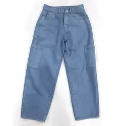 Осенне-зимние женские джинсовые Необычные брюки свободные 100% хлопок одежда краситель синий цвет женские джинсы с инструментами