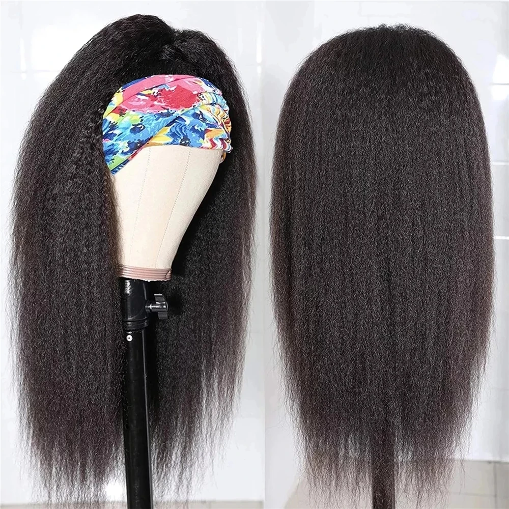 Kinky Straight Headband Wig For Black Women Synthetic Brazilian Hair Wigs Yaki Straight Head Band Wigs On Sale Looks Natural