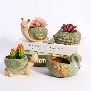 

Cartoon Style Tortoise Hedgehog Snails shaped Mini Flower Pot for Succulents Fleshy Plants Flowerpot Ceramic Home/Garden Decor