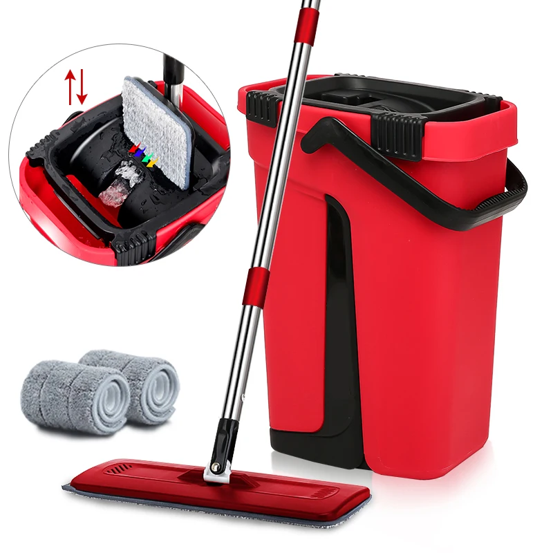 

Flat Squeeze Magic Automatic Mop And Bucket Avoid Hand Washing Microfiber Cleaning Cloth Kitchen Wooden Floor Lazy Fellow Mop