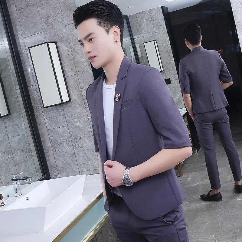 

2020 Spring And Summer Men's Fresh Seven-point Sleeve Suit Korean Version Of The Self-cultivation Business Casual Suit