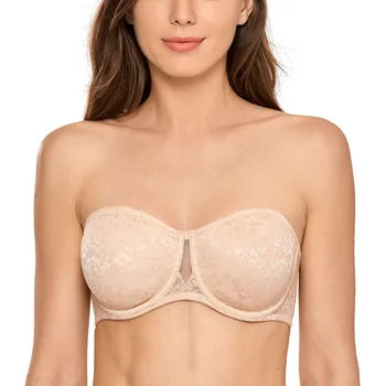 

Women's Floral Lace Strapless Bra Plus Size Bras Underwire Unlined Convertible Bralette