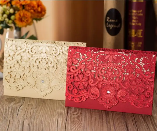 100 шт золотые красные Вырезанные лазером алмазные свадебные приглашения