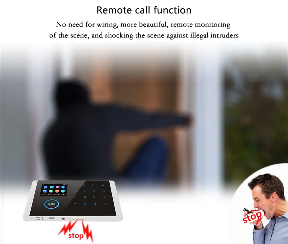 Sistema de Alarme Painel de Toque Wi-fi de Alarme de Segurança Assaltante Controle Remoto Inteligente Casa 2.4 Polegada Gprs Sistema 2019 Gsm App 8 Inteligente 2.4 polegada GSM GPRS Wi-fi de Alarme de Segurança sistema