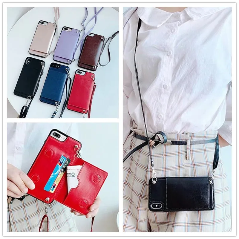 

wallet strap case For sansung galaxy note 10 pro 9 8 s10e plus s8 plus case cover pu leather card shoulder lanyard phone bag