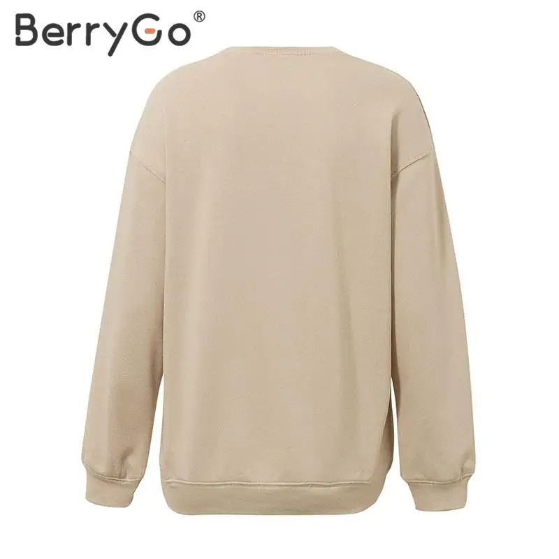 BerryGo повседневные уличные футболки женские осенние зимние модные женские футболки женские футболки с длинным рукавом и круглым вырезом с принтом