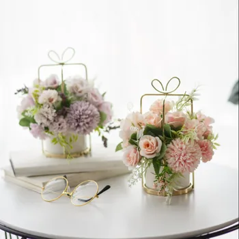 

Artificial Flower Gold Vase Simulation Rose Flower Diy Home Decor Party Wedding Holding Flower