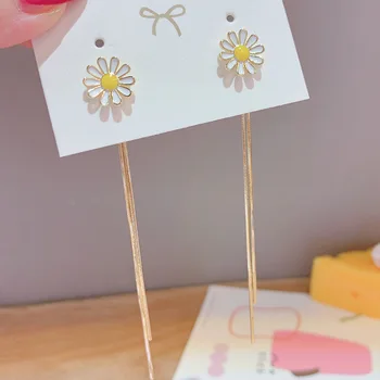 

Fashion Daisy Flower Long Earrings Front And Back Design Delicate Simple Pendientes
