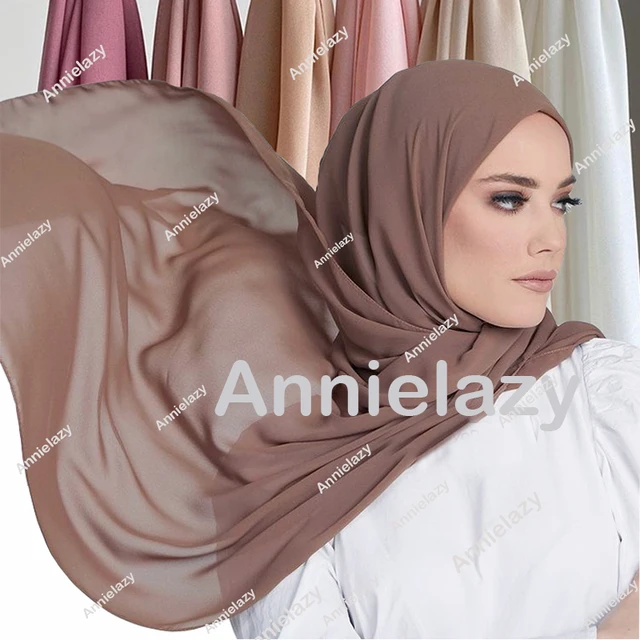 Muslim Chiffon Hijab Scarf Women Solid Bubble Chiffon Headscarf Soft Long Shawls Wraps Headband Fashion Femme Bandana Scarves 1