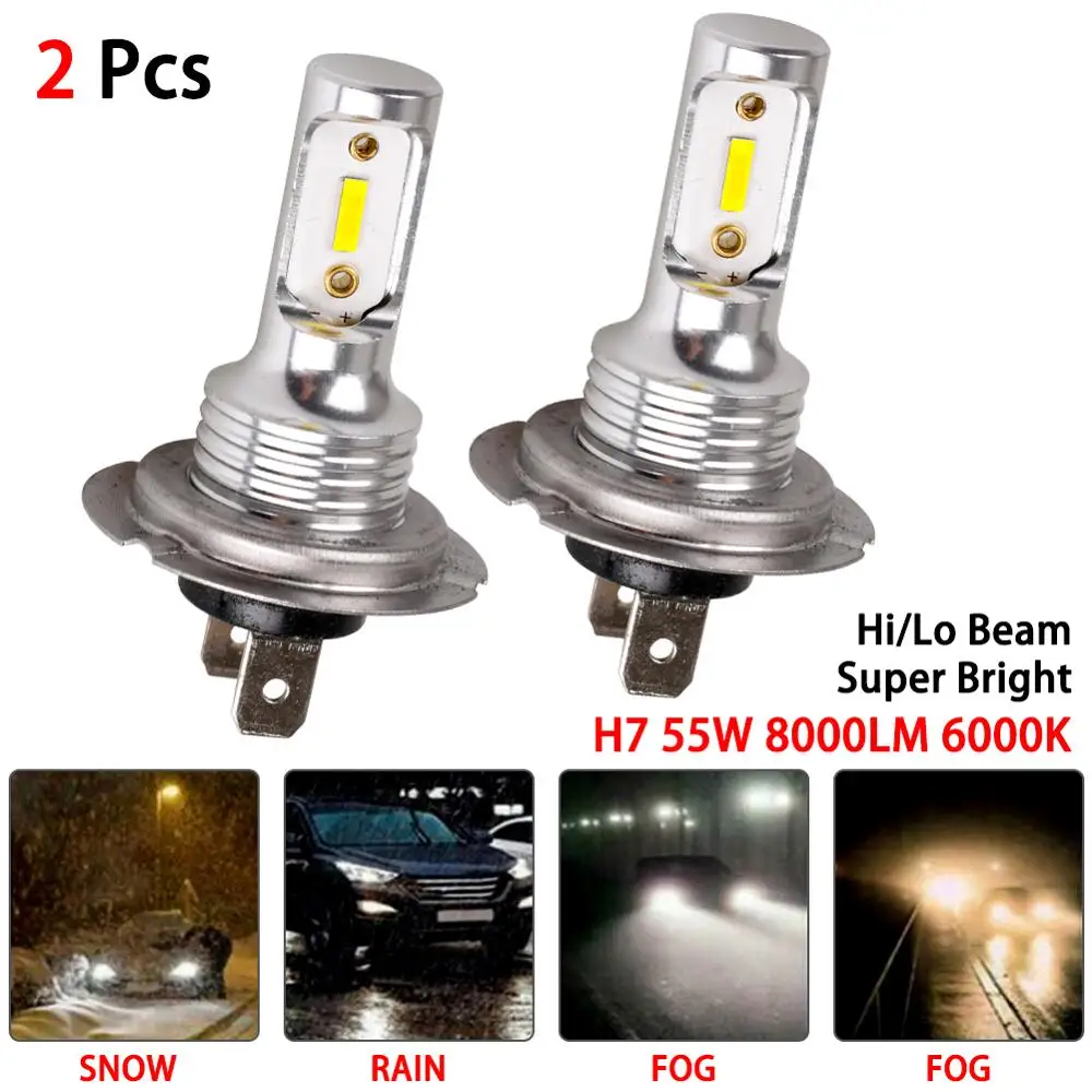 

2pcs 110W 8000LM Car LED Headlight Bulbs H7 6000K Super Bright Mini Headlight Conversion Kit for High/Beam Bulb fog Light