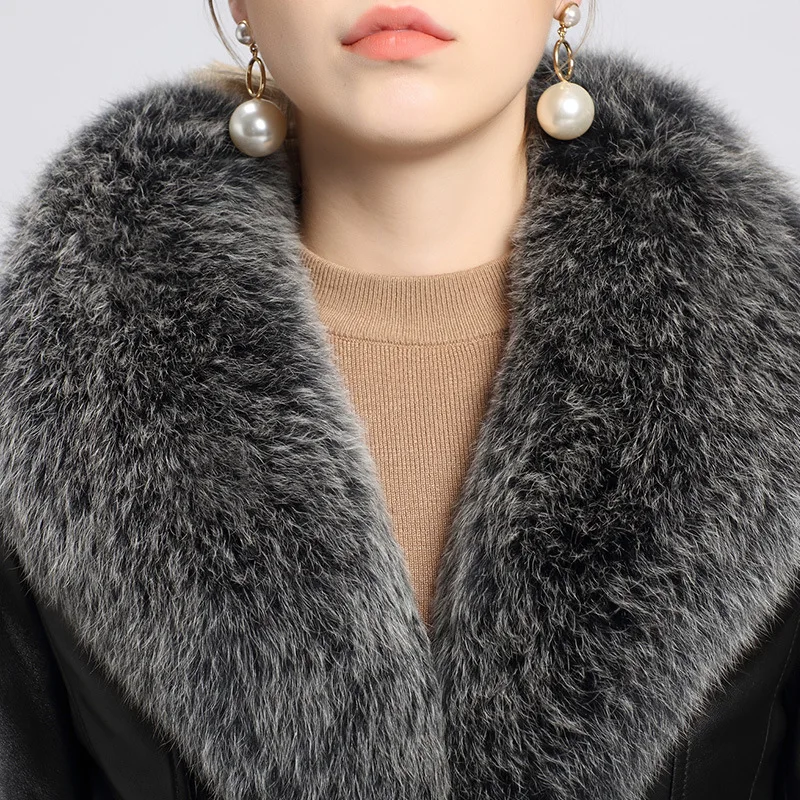 Женская куртка из натуральной кожи зимнее женское пальто лисьего меха овечьей на