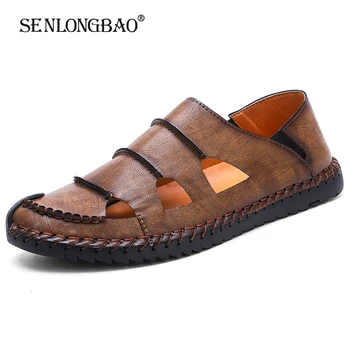 

Summer Men's Leather Sandals Holes Breathable Casual Men's Shoes Fashion Beach Sandals Brand Handmade Men Sandals Big Size 38-48