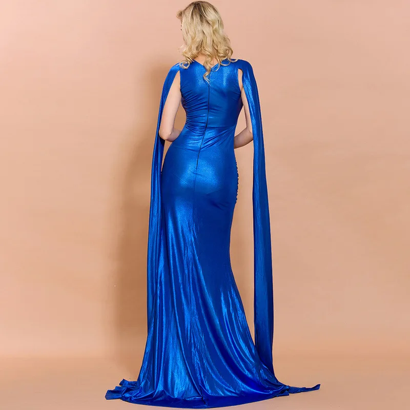 Women Sexy Irregular Neck High Split Solid Color Dresses Female Elegant Maxi Dress