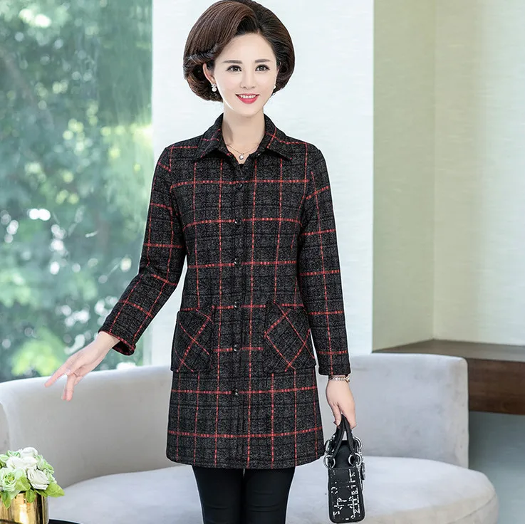 

shirts women coat 2019 spring fall new casual plus size 1XL-5XL middle age mother long blouses plaid female long sleeves tops