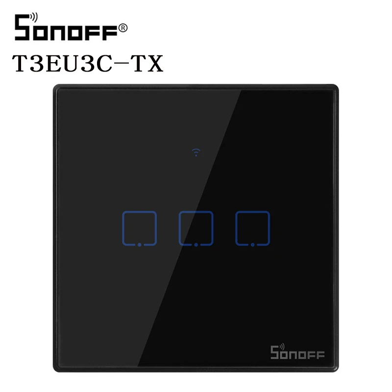 T3 EU 3 gang Интеллектуальный выключатель света Sonoff TX T2/T3 EU/UK Smart WiFi RF 433/приложение/сенсорное управление настенный выключатель света 1/2/3 Gang 86 Тип настенный сенсорный переключатель умный дом пульт дистанционного управления - Комплект: T3 EU 3 gang