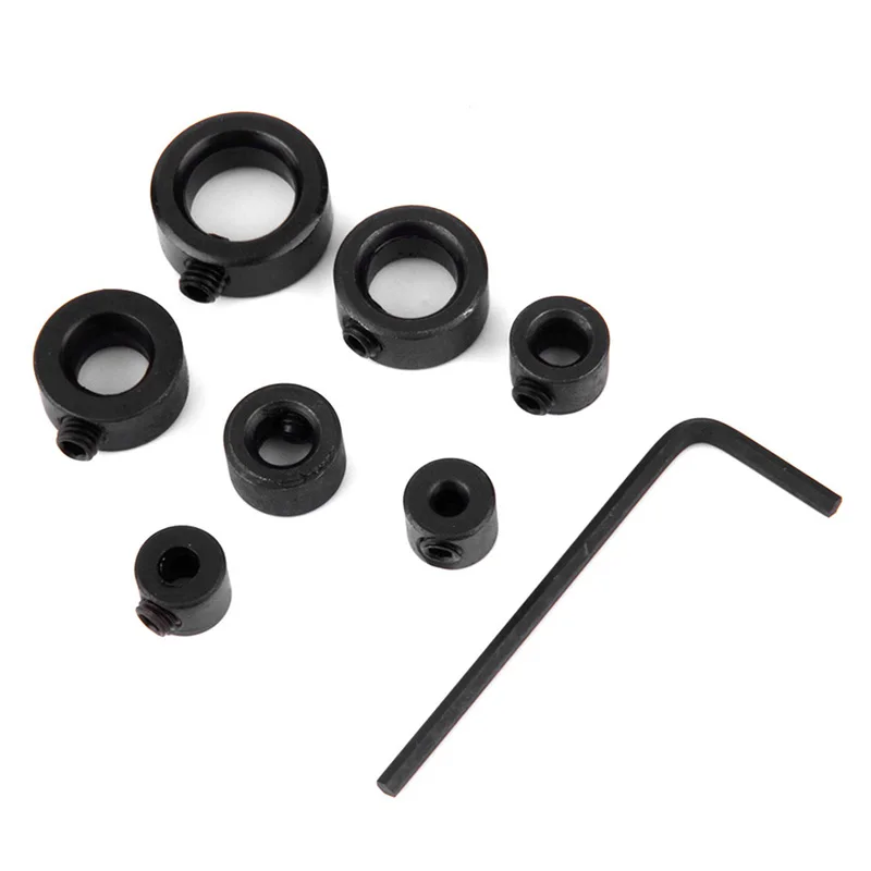 DWZ 7pcs 3/4/5/6/8/10/12mm Drill Bit Depth Stop Collars Ring Dowels+ Hex Wrench Set