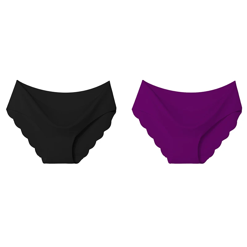 black purple Высокое качество, женские бесшовные трусики, одноцветные ультра-тонкие трусики, нижнее белье, женские сексуальные трусики с оборками, нижнее белье, новинка - Цвет: black purple