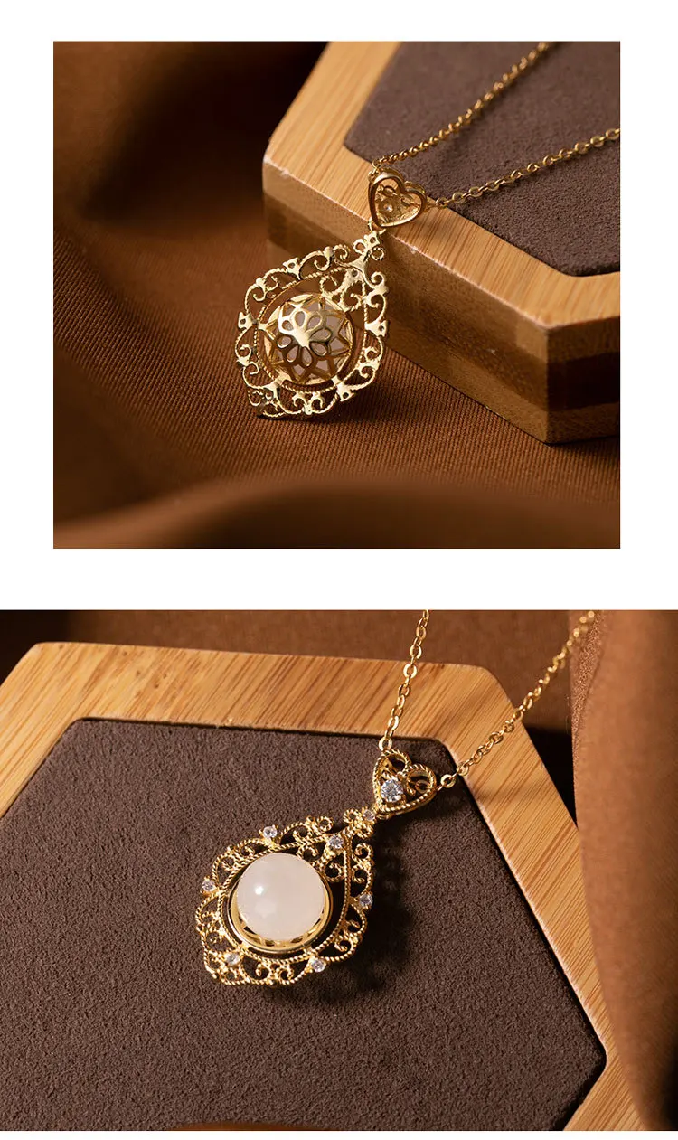 Uglyless Luxury Palace Women Party Statement Real 925 Silver Gold Jewelry Sets Jade Hollow Garlend Earrings+ Necklaces E1792