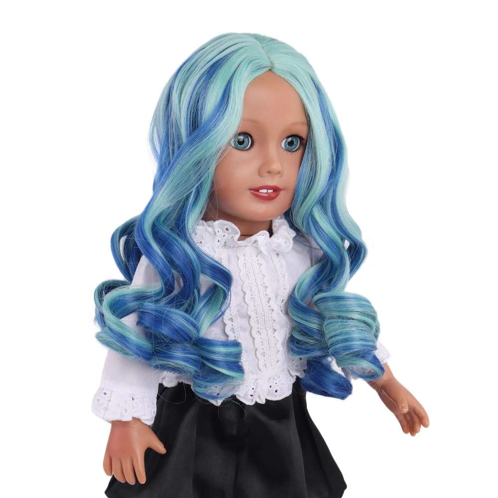 

MUZIWIG 18 inch American Dolls Hair Wig Gradient Blue Long Curly Hair DIY Doll Accessories High Resistant Wavy Wig For DIY Doll