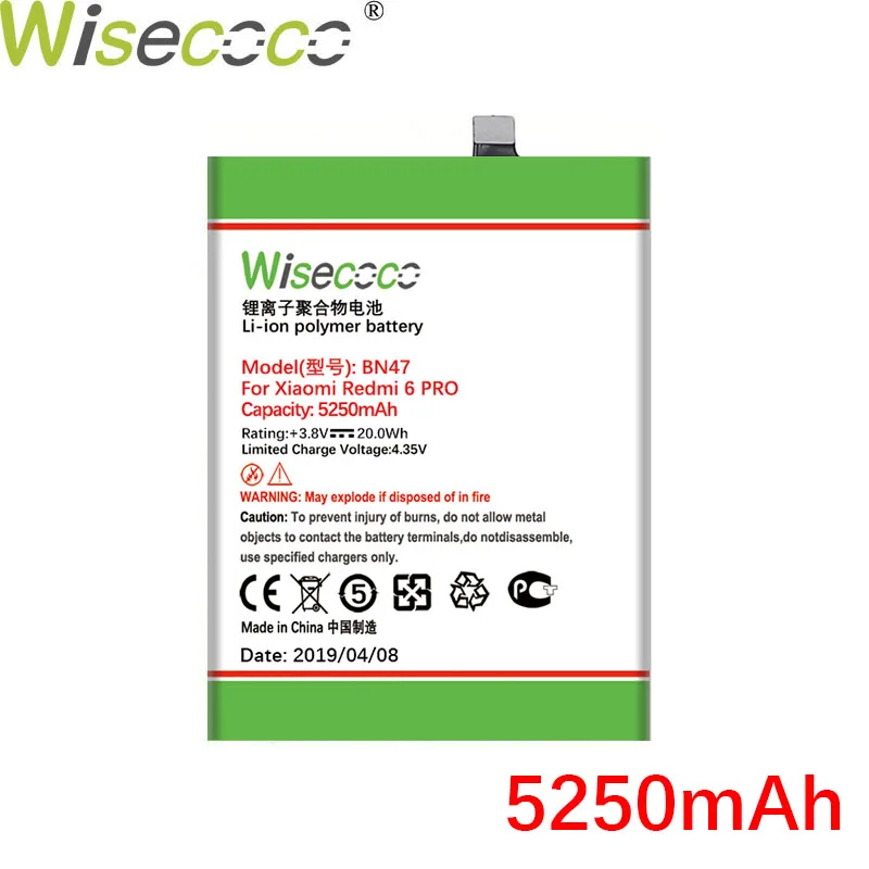 Wisecoco BN47 5250 мАч Новая Мощная батарея для Xiao mi Red mi 6 Pro/mi A2 Lite ремонт телефона Замена+ номер отслеживания