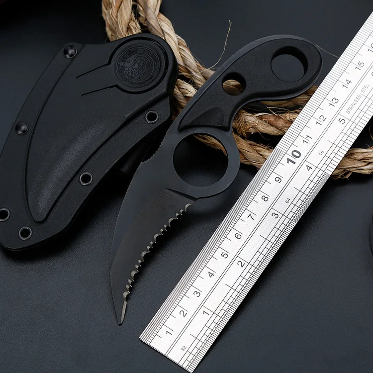 Охотничий нож Походное снаряжение с зубчатым карманом Bowie Karambit нож Открытый походный коготь с крутым ножном режущий инструмент