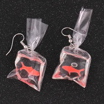 

12Pair/ Lot Kawaii Cartoon Resin Goldfish Imitation Water Bag Shape Charms Earrings Funny Cute Water Pouch Jewelry DIY Handma