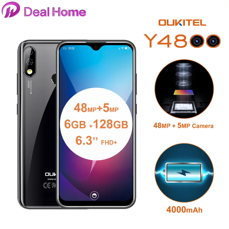 Oukitel y4800 6," 19,5: 9 экран Android 9,0 6G ram 128G rom смартфон 4000mAh аккумулятор 48MP+ 5M отпечаток пальца Лицо ID мобильный телефон