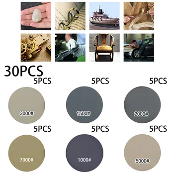

30pcs Hook Loop Sandpaper Grinding Polishing Woodworking Furniture Metal Surfaces Artificial Stone Abrasive Tools