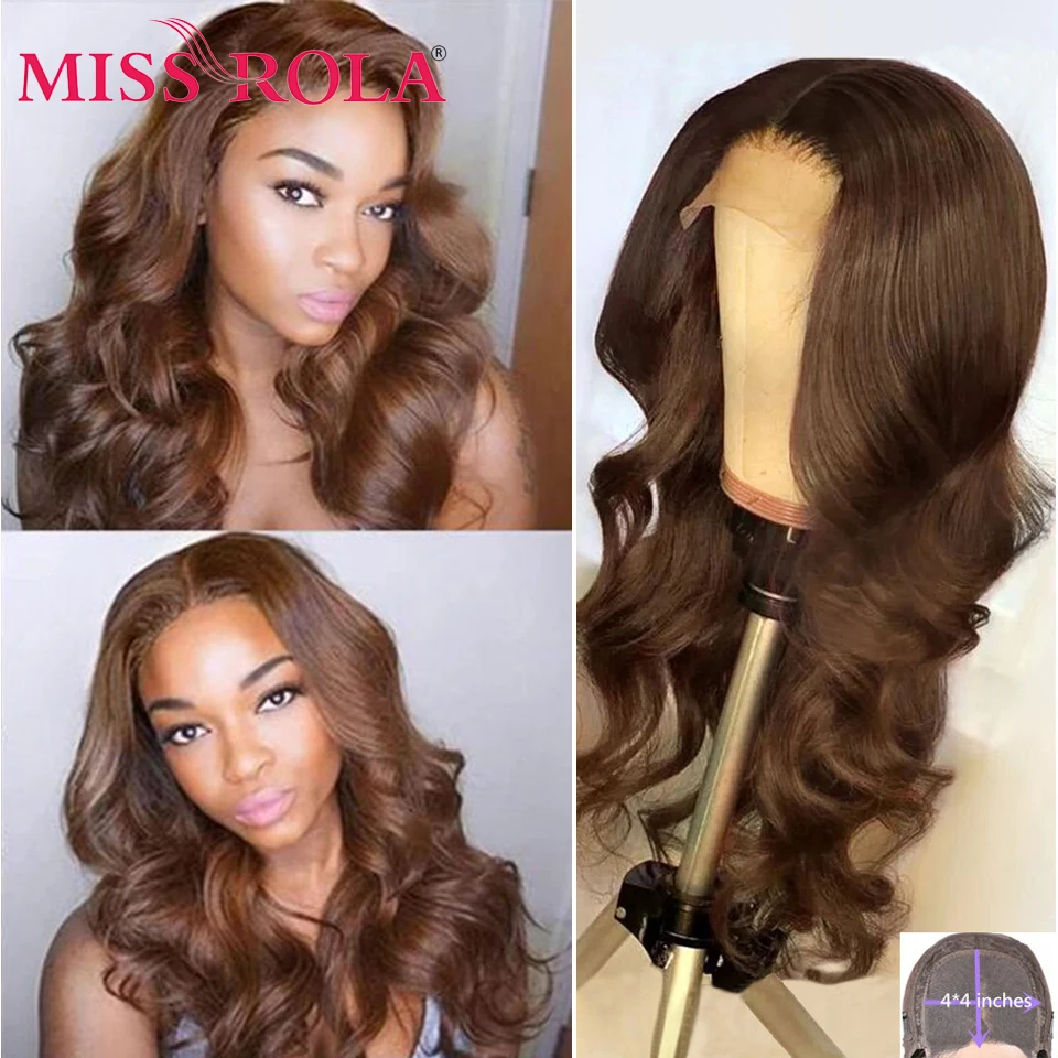 Miss Rola Body Wave 4x4 Spitzen verschluss Echthaar Perücken Ombre 99j Blondine Highlight brasilia nische Remy Haar Perücke 180% Dichte vor gezupft – Detail 3