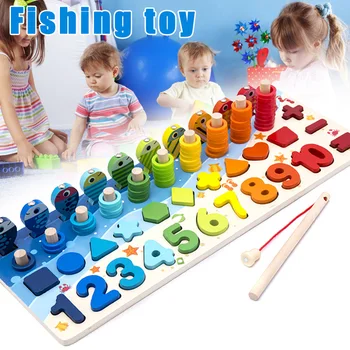 

High Quality Kid Fishing Game Toy Wooden Numbers Set 3-in-1 Math Learning Intelligence Training N66