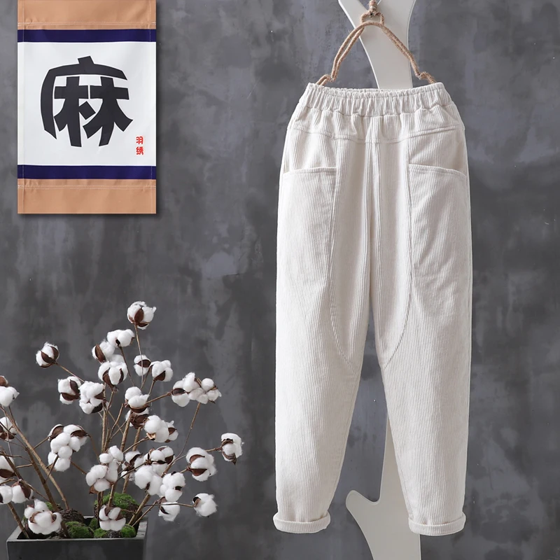 Neploe/осенне-зимние женские вельветовые брюки; Pantalon Mujer; штаны-шаровары с эластичной резинкой на талии; большие размеры; повседневные свободные брюки; 54595