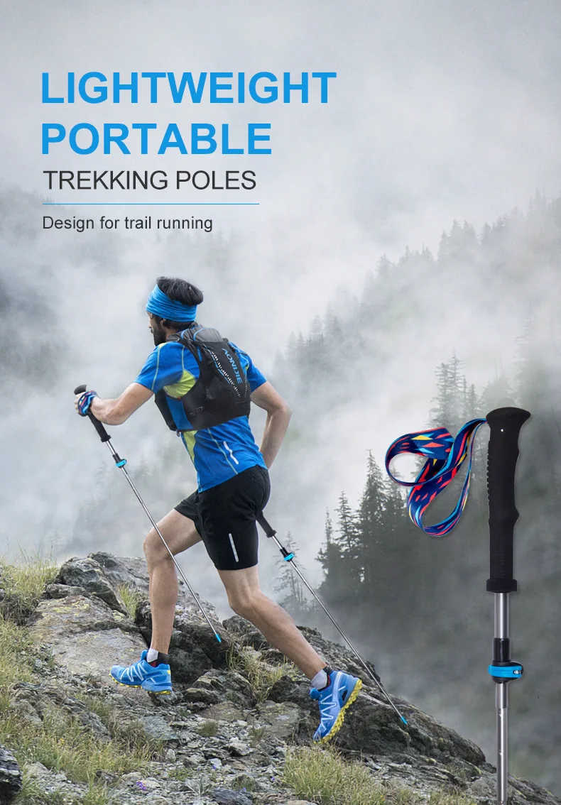 AONIJIE E4205 One Piece Lightweight Folding Collapsible Quick Lock Trekking Pole Hiking Trail Running Walking Stick Carbon Fiber