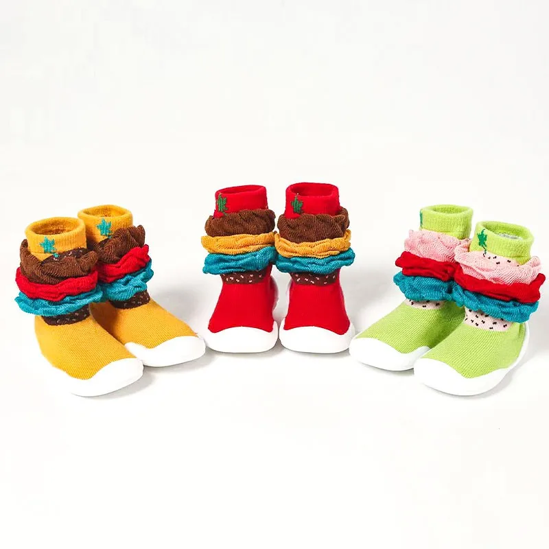 Осенне-зимние хлопковые носки для малышей Асимметричные нескользящие носки-тапочки для новорожденных мальчиков и девочек