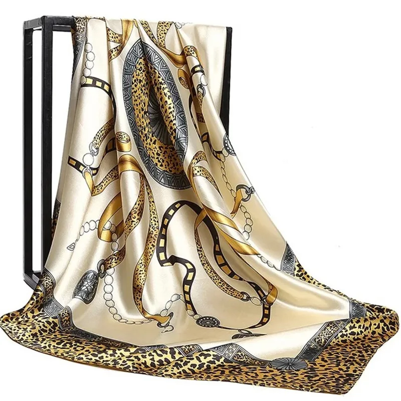 Шелковые шарфы для женщин с принтом платок атласный квадратный головной хиджаб