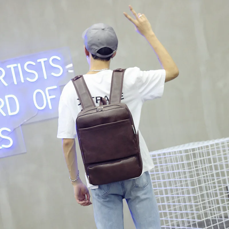 

Men's Bag Korean Chao Xue PU Leather Shoulder Leisure Simple Computer Bag Leisure Travel Backpack