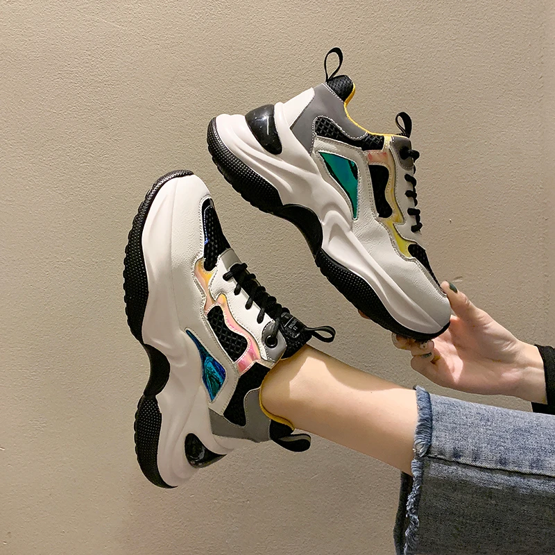 

Women Chunky Platform Sneakers Tenis Female Fashion Brand Mixed Colors Casual Shoes Woman Lace Up Old Dad Shoes Vulcanized Shoes