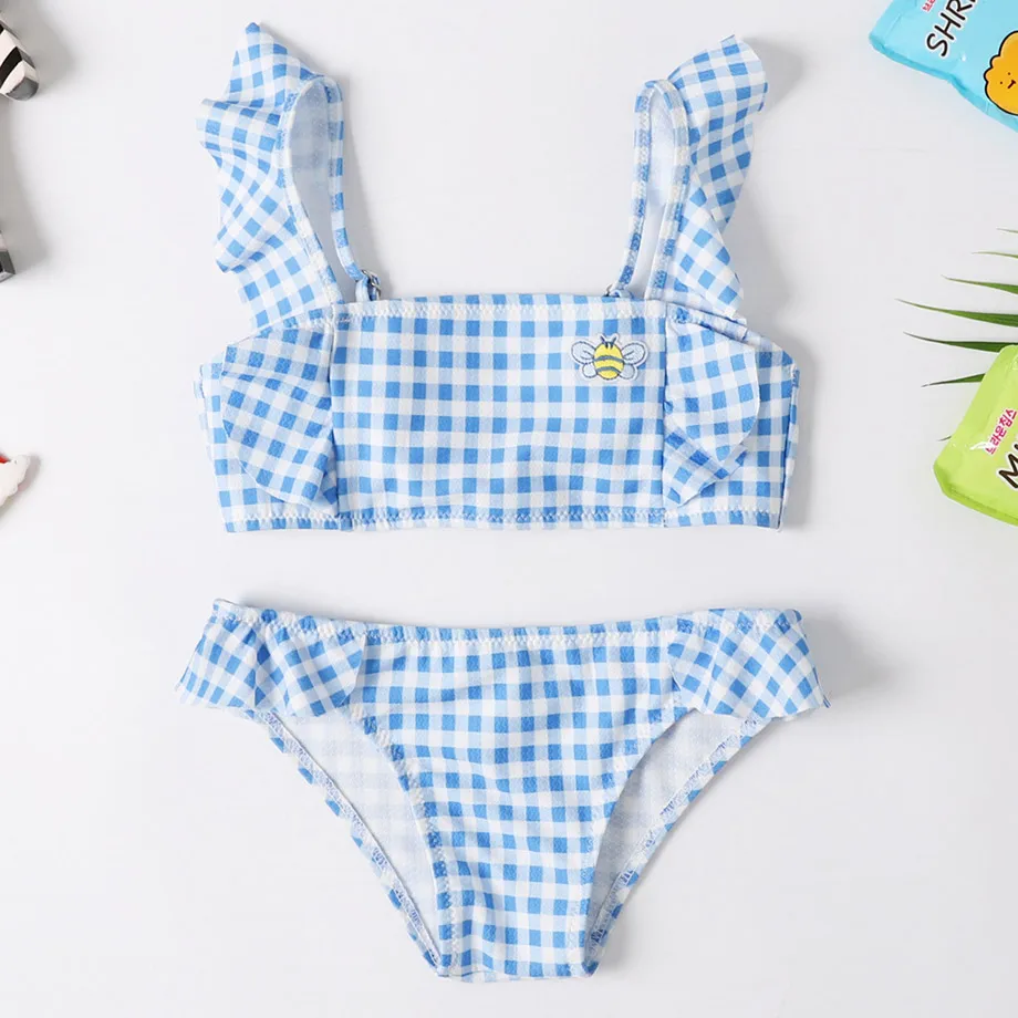 Girls Toddler Girls One Piece Swimsuits Plaid Ruffles Bathing Suits ...