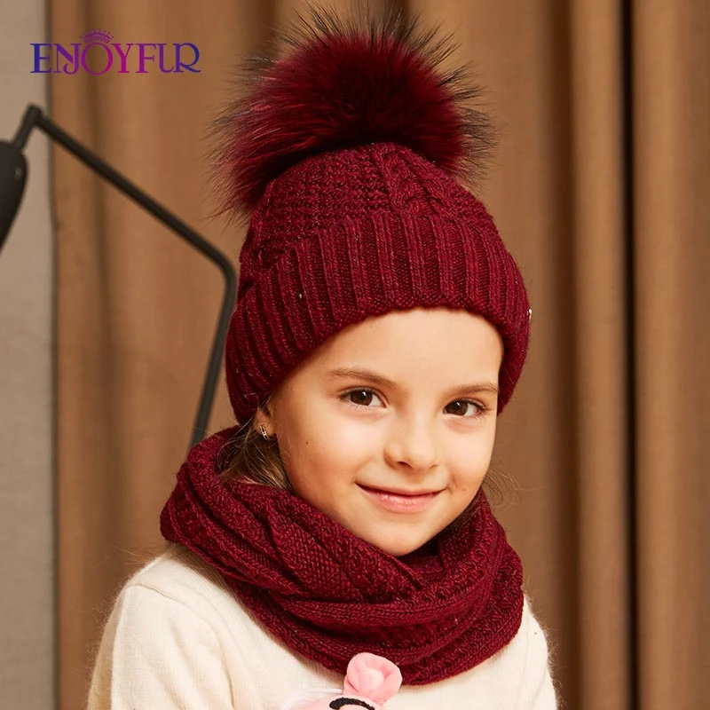 ENJOYFUR Conjunto de gorro y bufanda niña, gorro suave de punto de algodón de alta calidad, gorros gruesos para niño, conjunto de gorro cálido para niño|scarf set|hat sethat and scarf set -