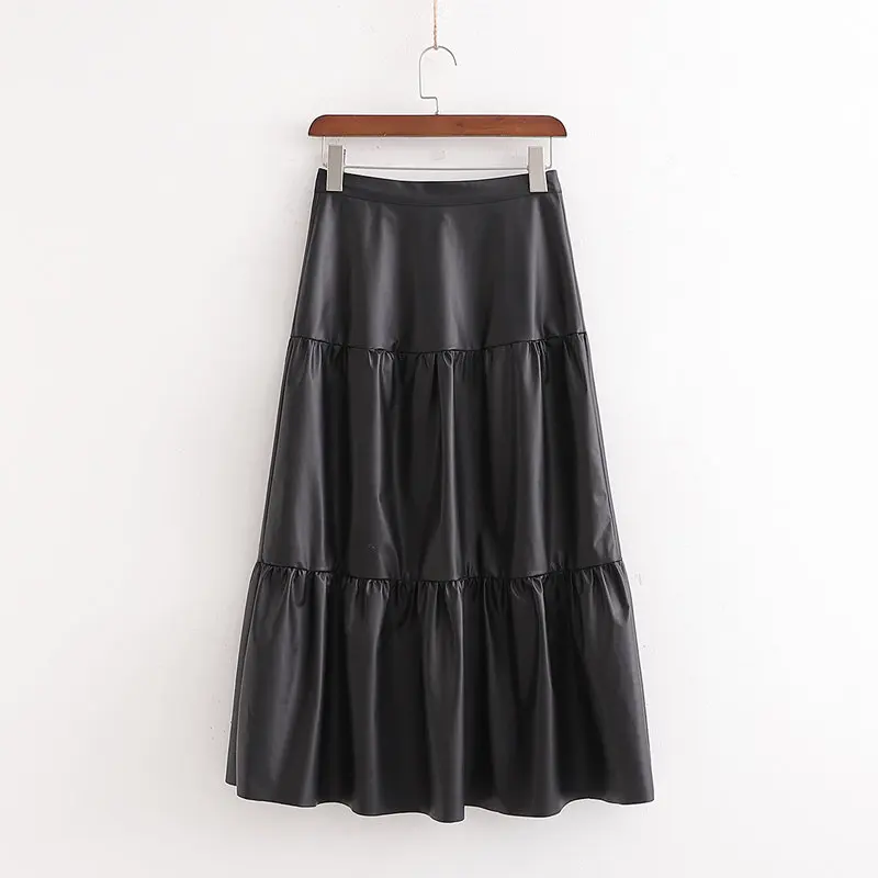 Linjiashop, Черная Женская юбка, искусственная кожа, повседневная, Осень-зима, свободная, размера плюс, элегантная, Женская юбка, низ, для женщин,, весна, Новинка