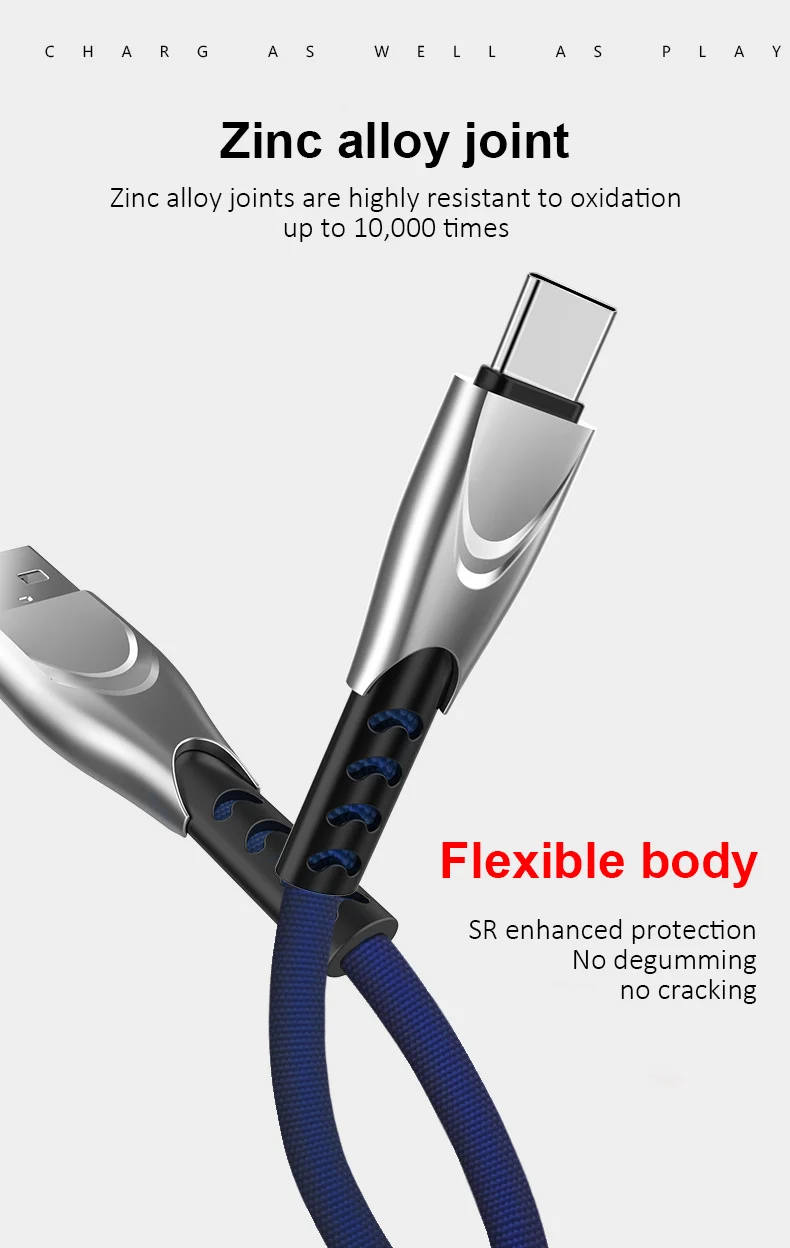 ARTAK цинк 2.5A кабель usb type C для мобильного телефона Быстрая зарядка Плоский нейлоновый кабель type C