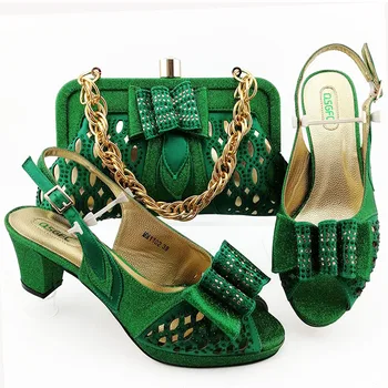 

african shoes and bags matching set with stone 7CM heels for women green italian shoes with matching bags for party MM1102