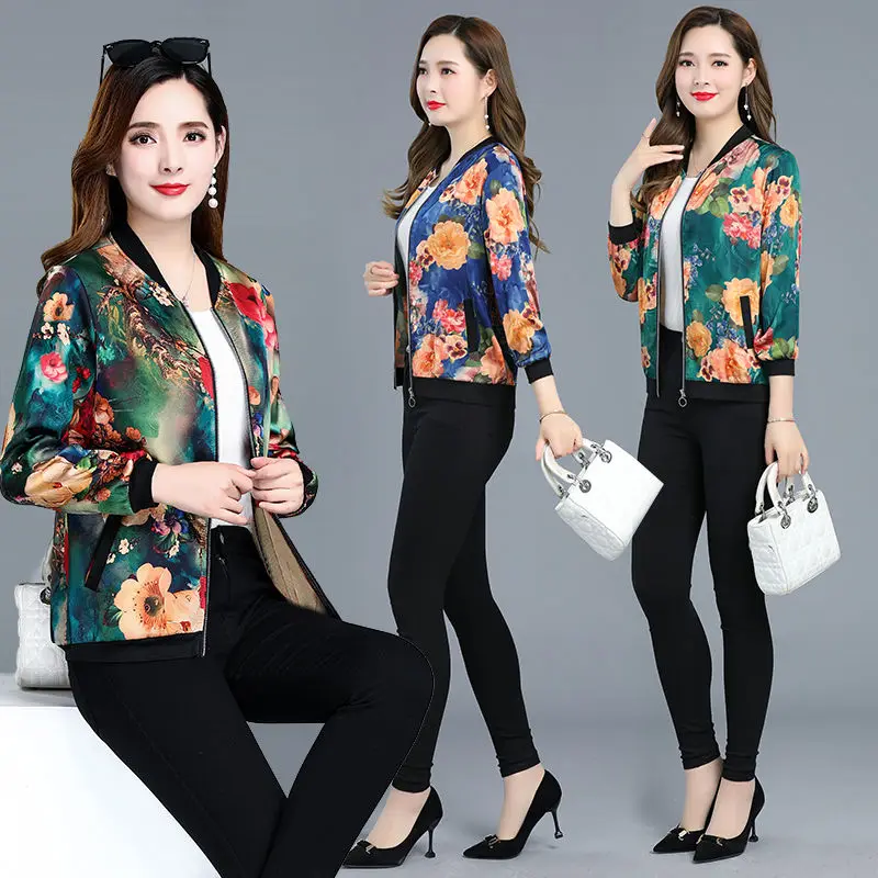 

Flowers printing bomber jacket women designer short Bomber Basic Jackets rainbow Coats female spring clothes plus size 5xl black