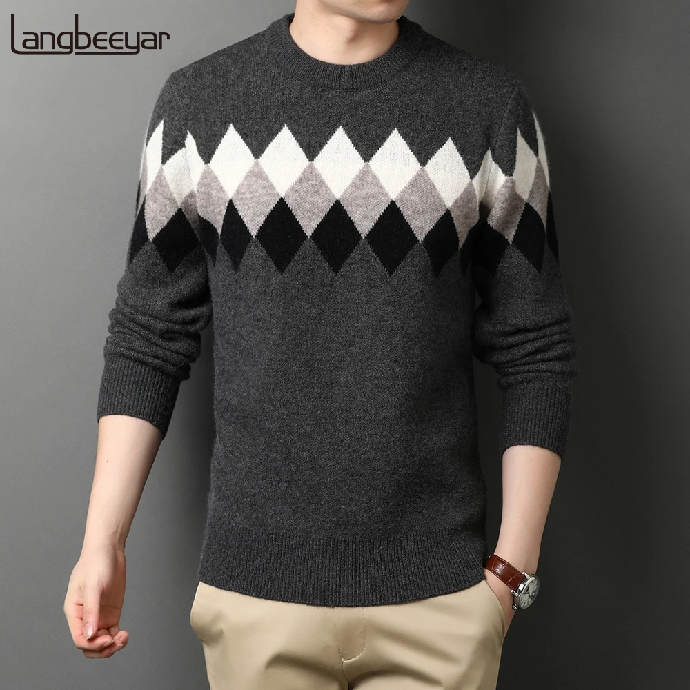 

2020 New Fashion Brand Knit Pullover Woolen Autum Crew Neck Argyle Mens Designer Sweater Casual Jumper Winter Mens Clothes